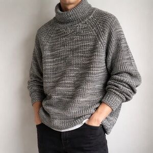 Vintage GAP 100% cotton chunky turtleneck marled grey Sweater